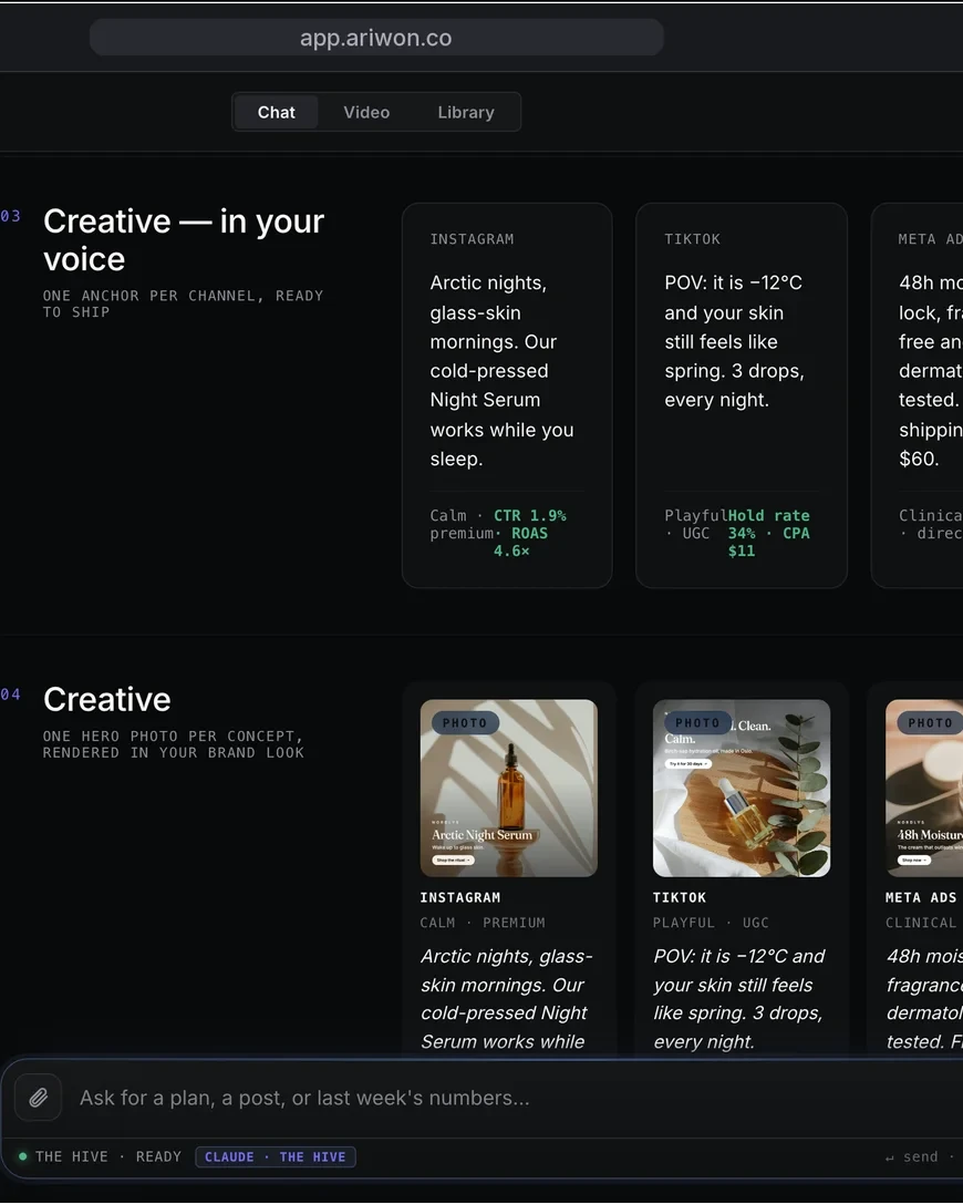 Ariwon Studio composing on-brand creatives from one product photo