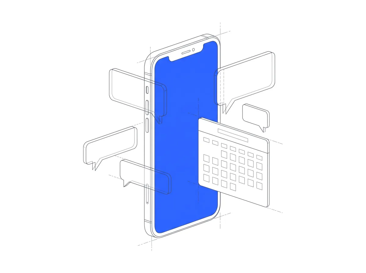 Line drawing of a phone with chat bubbles