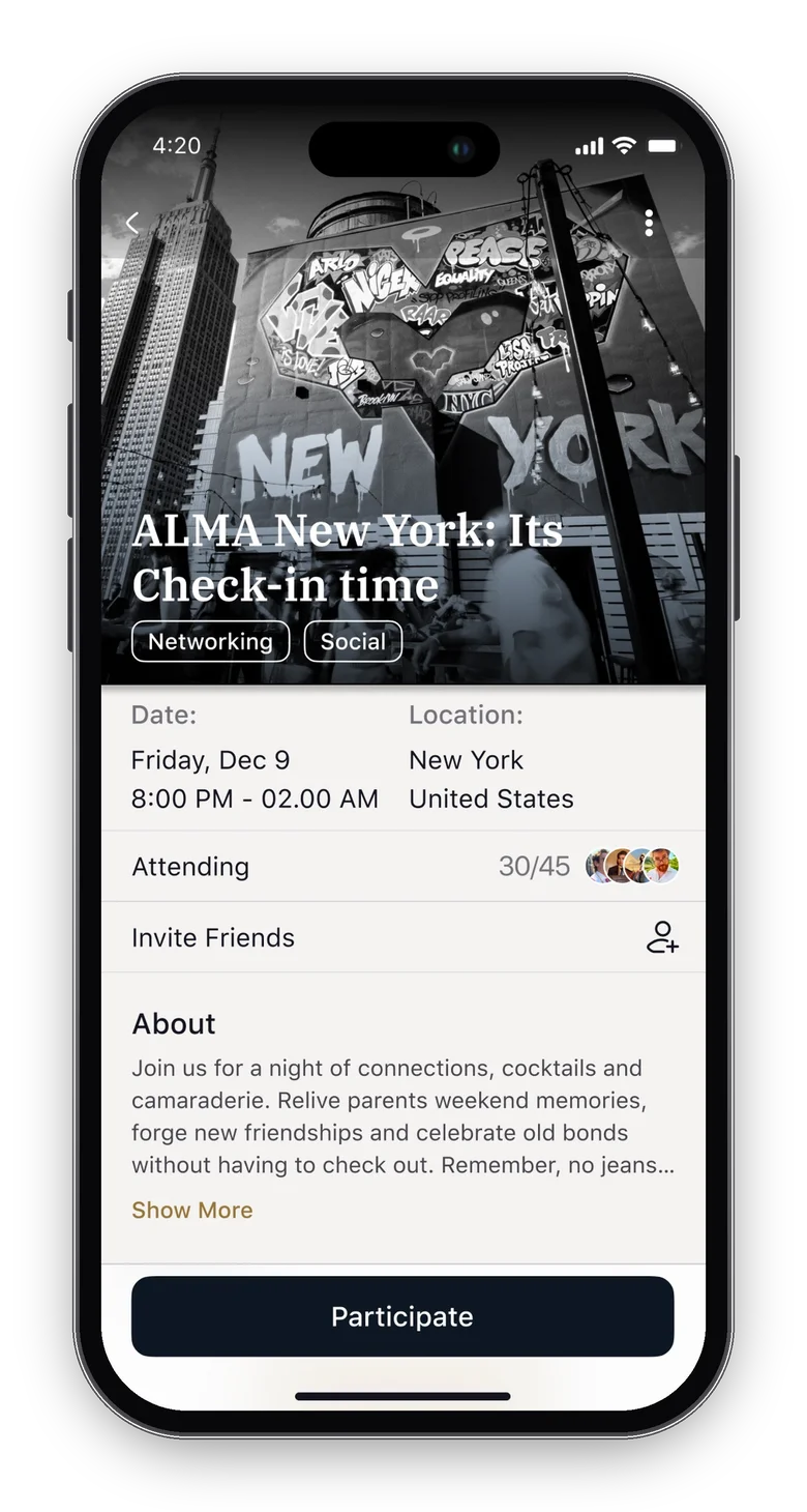 Alma Social app screen
